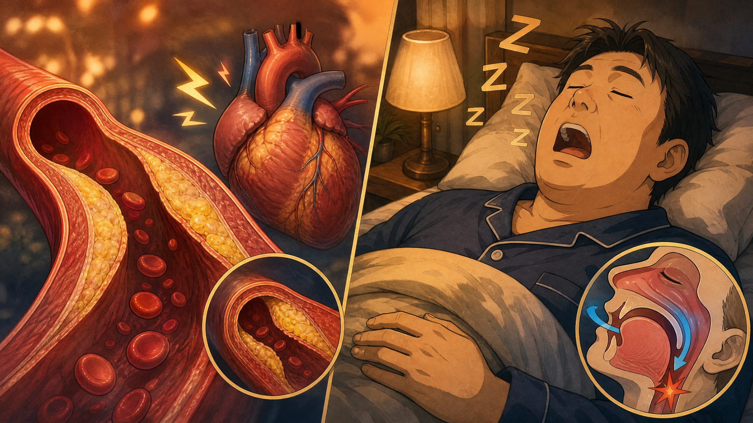 動脈硬化と睡眠時無呼吸症候群のイメージ