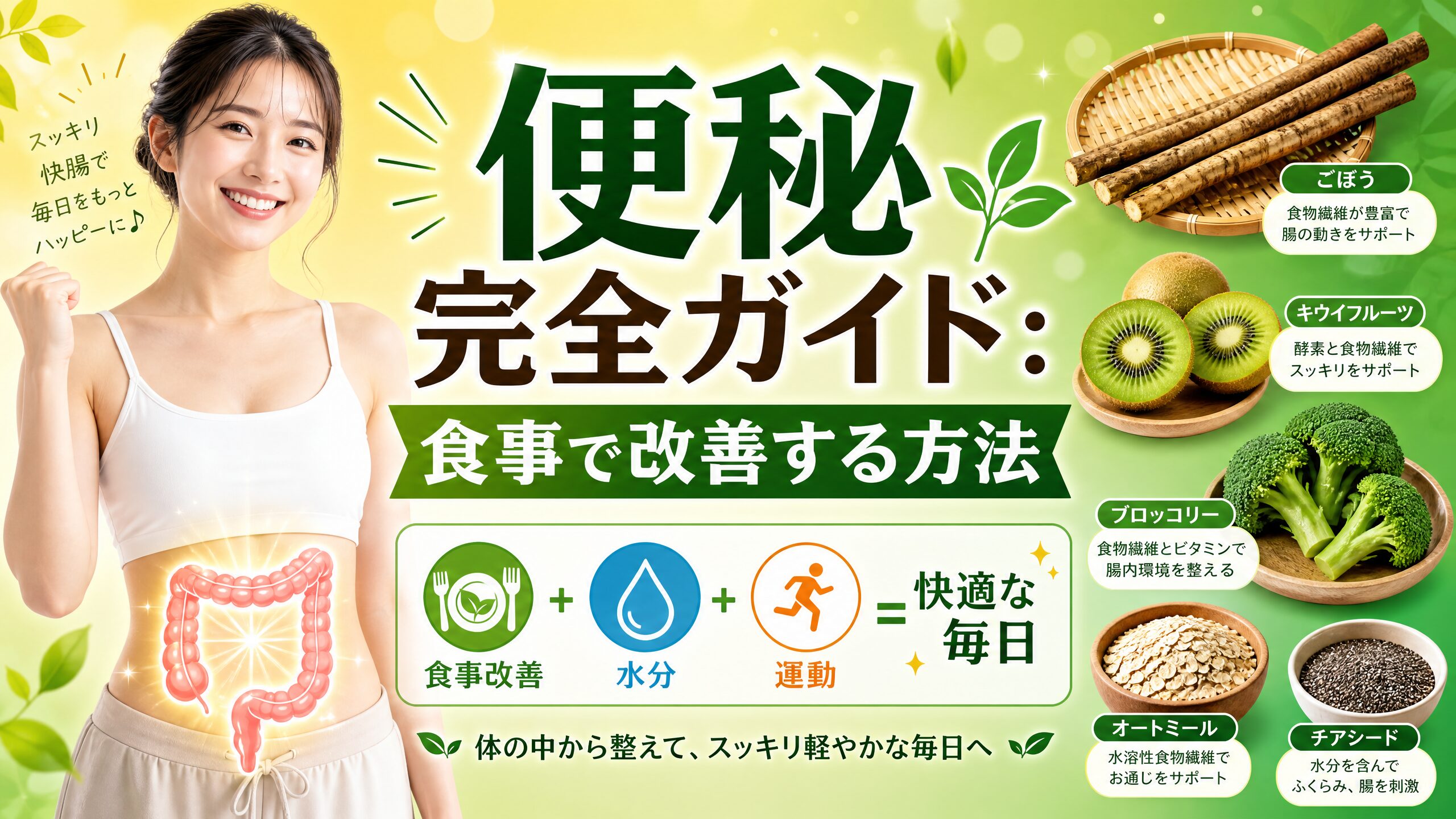 便秘完全ガイド：食事で改善する方法 - アイキャッチ画像